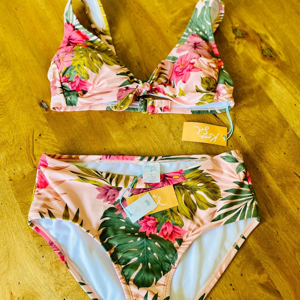 NWT  Kona Sol matching pink floral top and bottom women's size Medium
